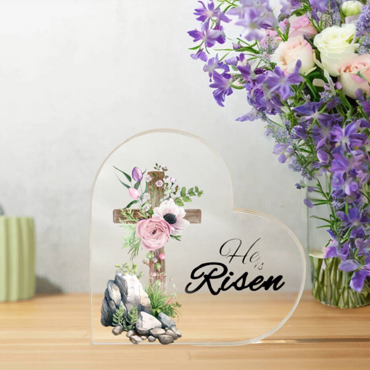 Easter Heart Acrylic Keepsake Gift | He is Risen | Cross