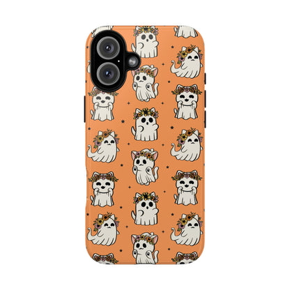 Ghost Cats and Pumpkins Halloween Phone Case – Tough Phone Case – Cute Spooky Design - iPhone 16 - Samsung Galaxy - Google Pixel