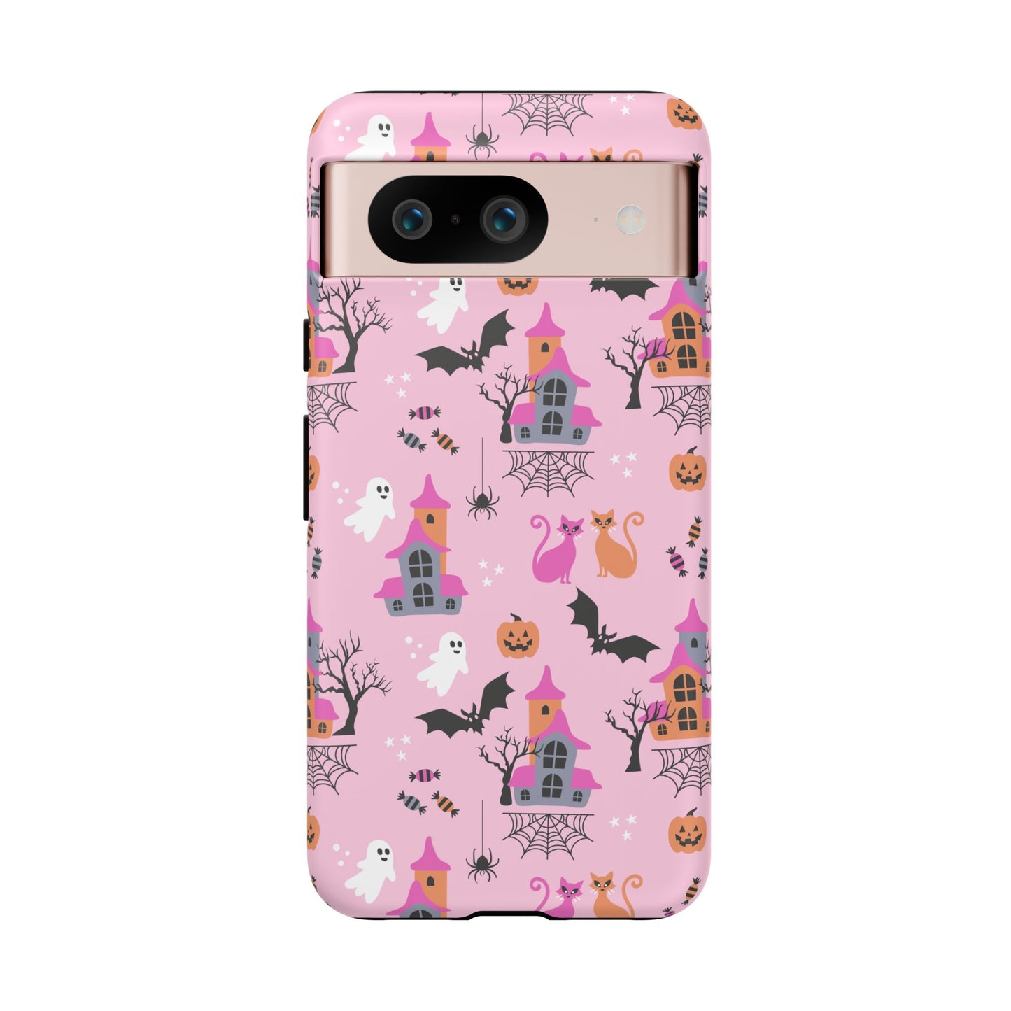 Pink Haunted House and Cats Halloween Phone Case – Tough Phone Case – Cute Spooky Design - iPhone 16 - Samsung Galaxy - Google Pixel