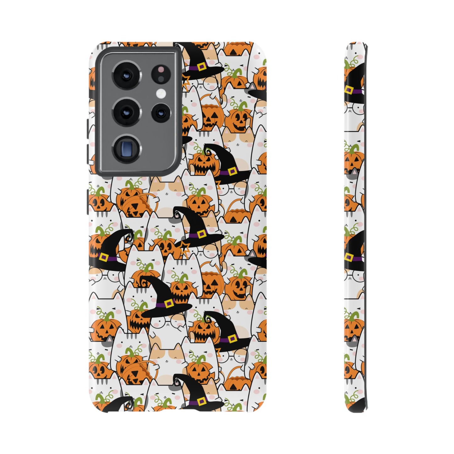 Halloween Cats and Pumpkins Phone Case – Tough Phone Case – Cute Spooky Design - iPhone 16 - Samsung Galaxy - Google Pixel