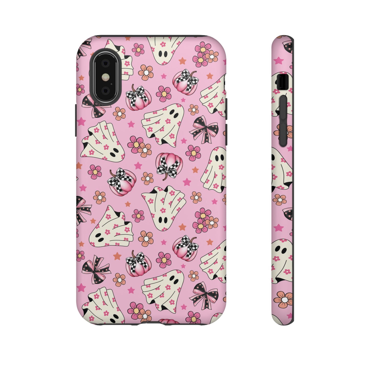 Pink Ghosts and Flowers Halloween Phone Case – Tough Phone Case – Cute Spooky Design - iPhone 16 - Samsung Galaxy - Google Pixel