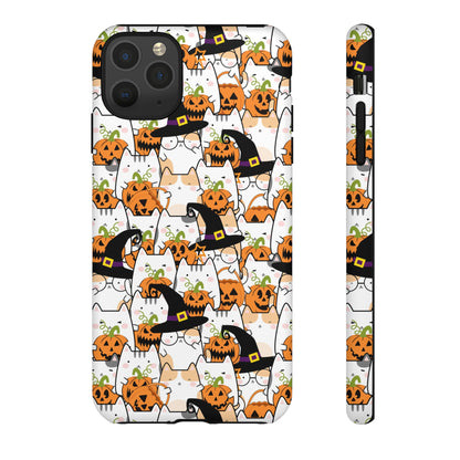 Halloween Cats and Pumpkins Phone Case – Tough Phone Case – Cute Spooky Design - iPhone 16 - Samsung Galaxy - Google Pixel