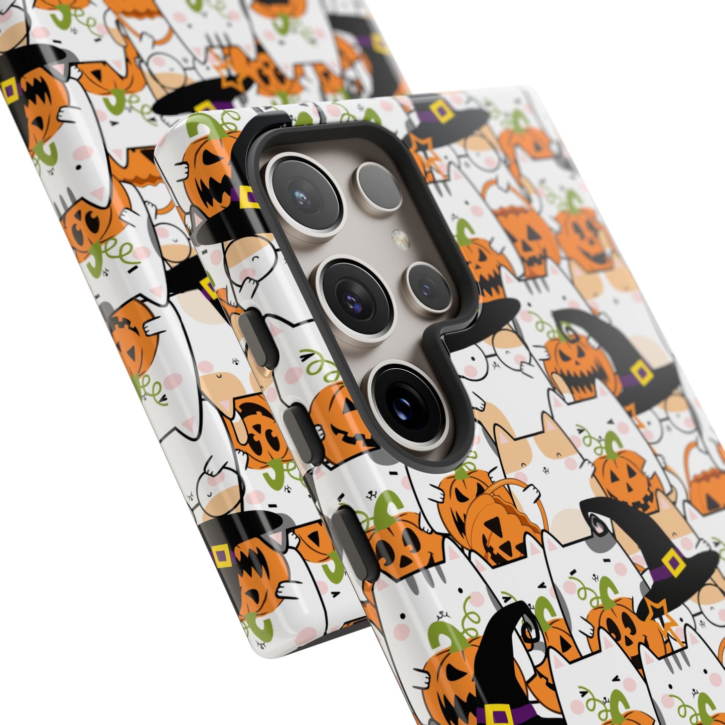 Halloween Cats and Pumpkins Phone Case – Tough Phone Case – Cute Spooky Design - iPhone 16 - Samsung Galaxy - Google Pixel