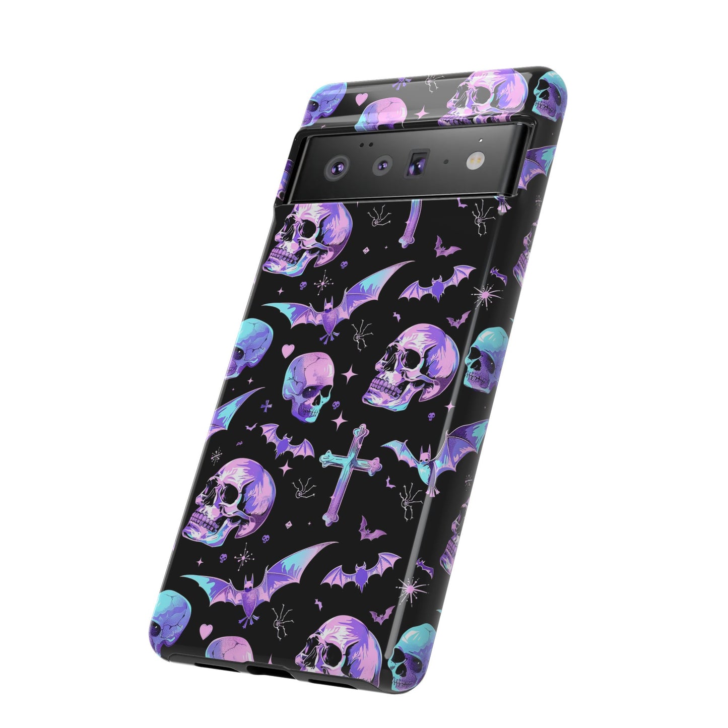 Pastel Skulls and Crosses Gothic Phone Case – Tough Phone Case – Cute Spooky Design - iPhone 16 - Samsung Galaxy - Google Pixel