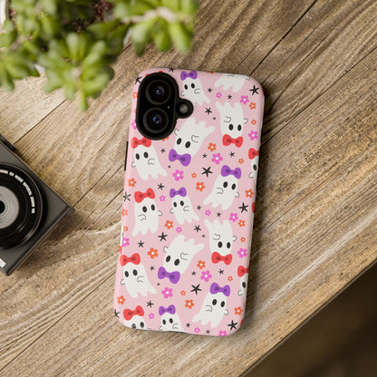 Cute Ghosts with Bows and Stars Halloween Phone Case – Tough Phone Case – Cute Spooky Design - iPhone 16 - Samsung Galaxy - Google Pixel