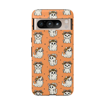 Ghost Cats and Pumpkins Halloween Phone Case – Tough Phone Case – Cute Spooky Design - iPhone 16 - Samsung Galaxy - Google Pixel