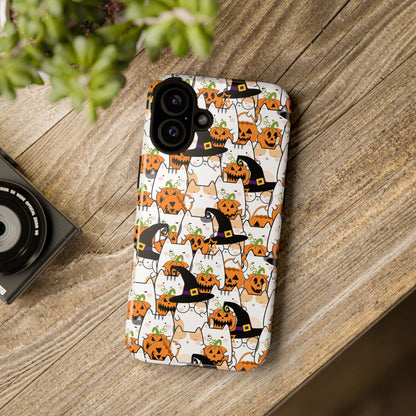 Halloween Cats and Pumpkins Phone Case – Tough Phone Case – Cute Spooky Design - iPhone 16 - Samsung Galaxy - Google Pixel