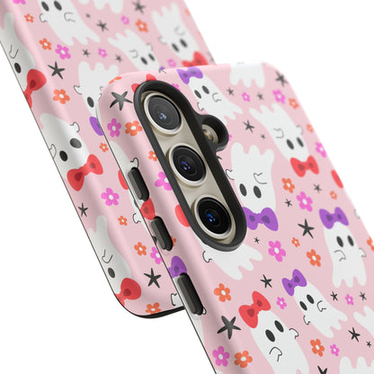 Cute Ghosts with Bows and Stars Halloween Phone Case – Tough Phone Case – Cute Spooky Design - iPhone 16 - Samsung Galaxy - Google Pixel