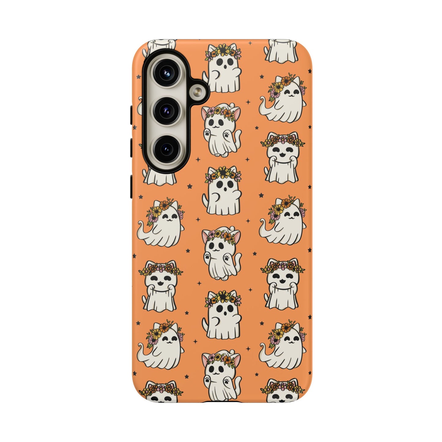 Ghost Cats and Pumpkins Halloween Phone Case – Tough Phone Case – Cute Spooky Design - iPhone 16 - Samsung Galaxy - Google Pixel