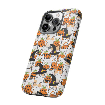 Halloween Cats and Pumpkins Phone Case – Tough Phone Case – Cute Spooky Design - iPhone 16 - Samsung Galaxy - Google Pixel