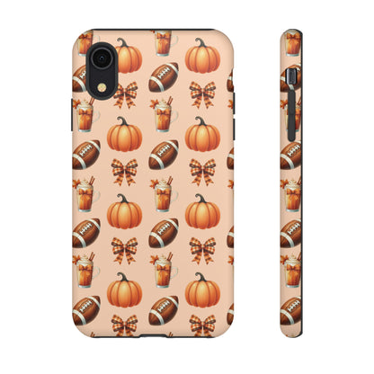 Pumpkins, Footballs, and Bows Fall Autumn Phone Case – Tough Phone Case – Cute Spooky Design - iPhone 16 - Samsung Galaxy - Google Pixel