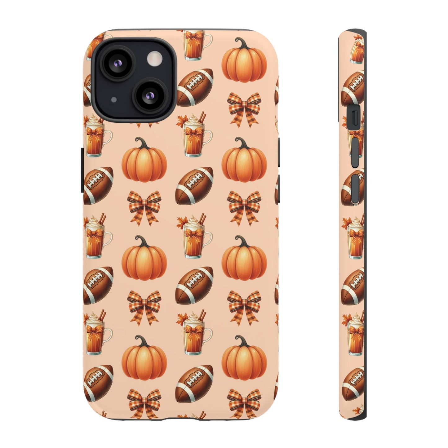 Pumpkins, Footballs, and Bows Fall Autumn Phone Case – Tough Phone Case – Cute Spooky Design - iPhone 16 - Samsung Galaxy - Google Pixel