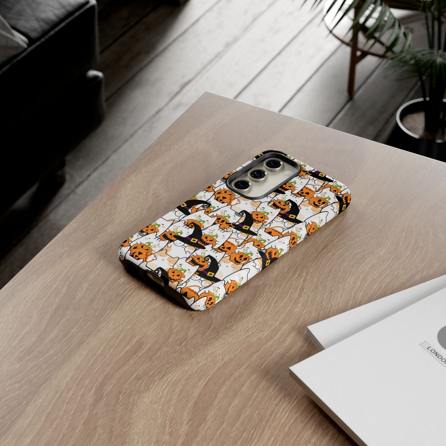 Halloween Cats and Pumpkins Phone Case – Tough Phone Case – Cute Spooky Design - iPhone 16 - Samsung Galaxy - Google Pixel