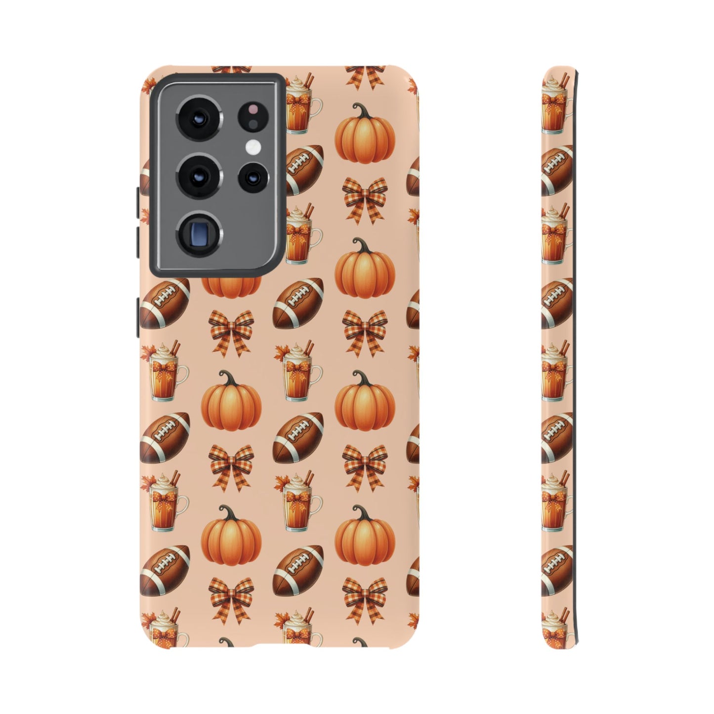 Pumpkins, Footballs, and Bows Fall Autumn Phone Case – Tough Phone Case – Cute Spooky Design - iPhone 16 - Samsung Galaxy - Google Pixel