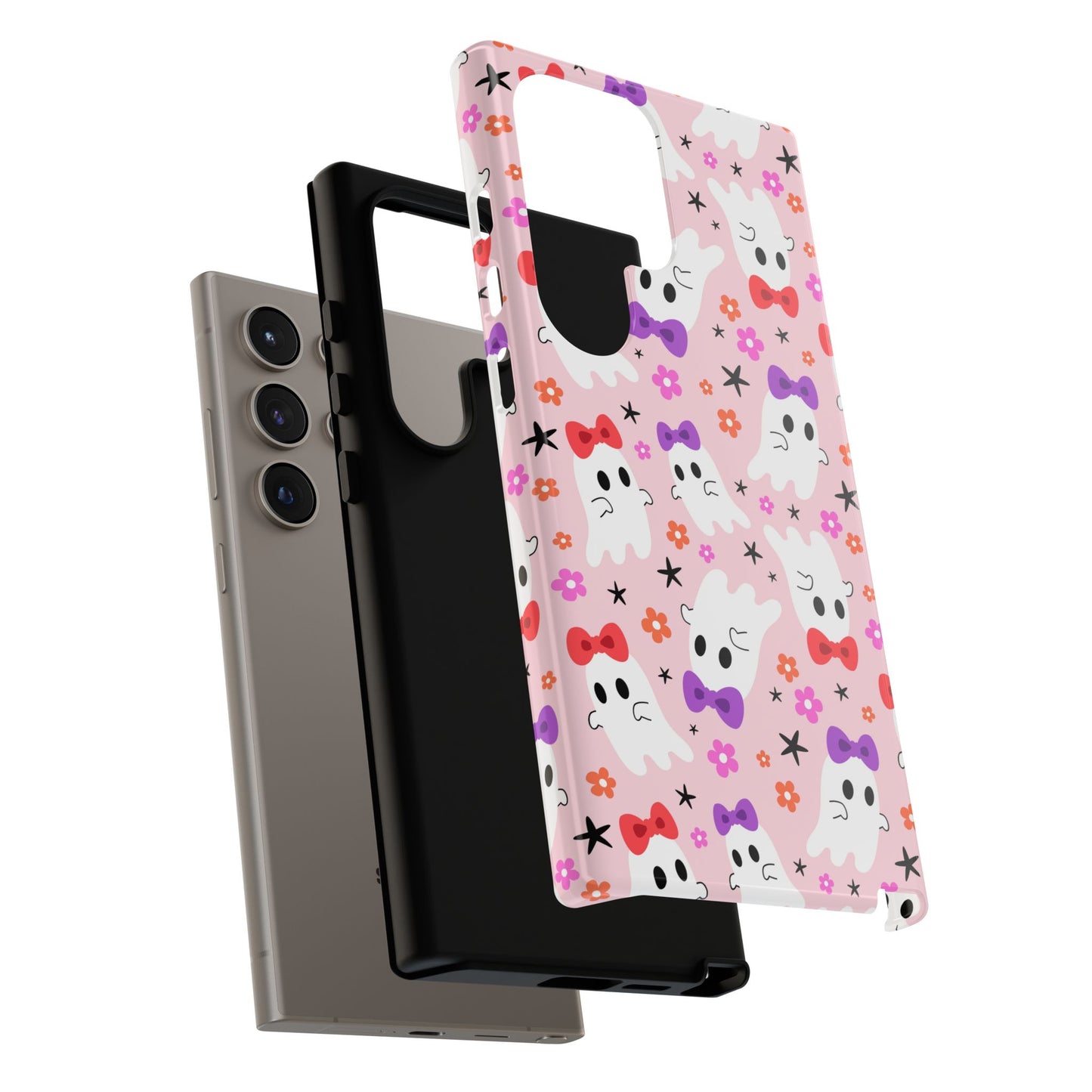 Cute Ghosts with Bows and Stars Halloween Phone Case – Tough Phone Case – Cute Spooky Design - iPhone 16 - Samsung Galaxy - Google Pixel