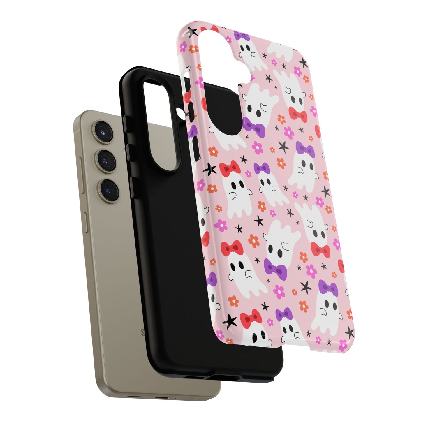 Cute Ghosts with Bows and Stars Halloween Phone Case – Tough Phone Case – Cute Spooky Design - iPhone 16 - Samsung Galaxy - Google Pixel