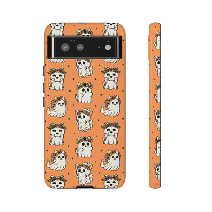 Ghost Cats and Pumpkins Halloween Phone Case – Tough Phone Case – Cute Spooky Design - iPhone 16 - Samsung Galaxy - Google Pixel