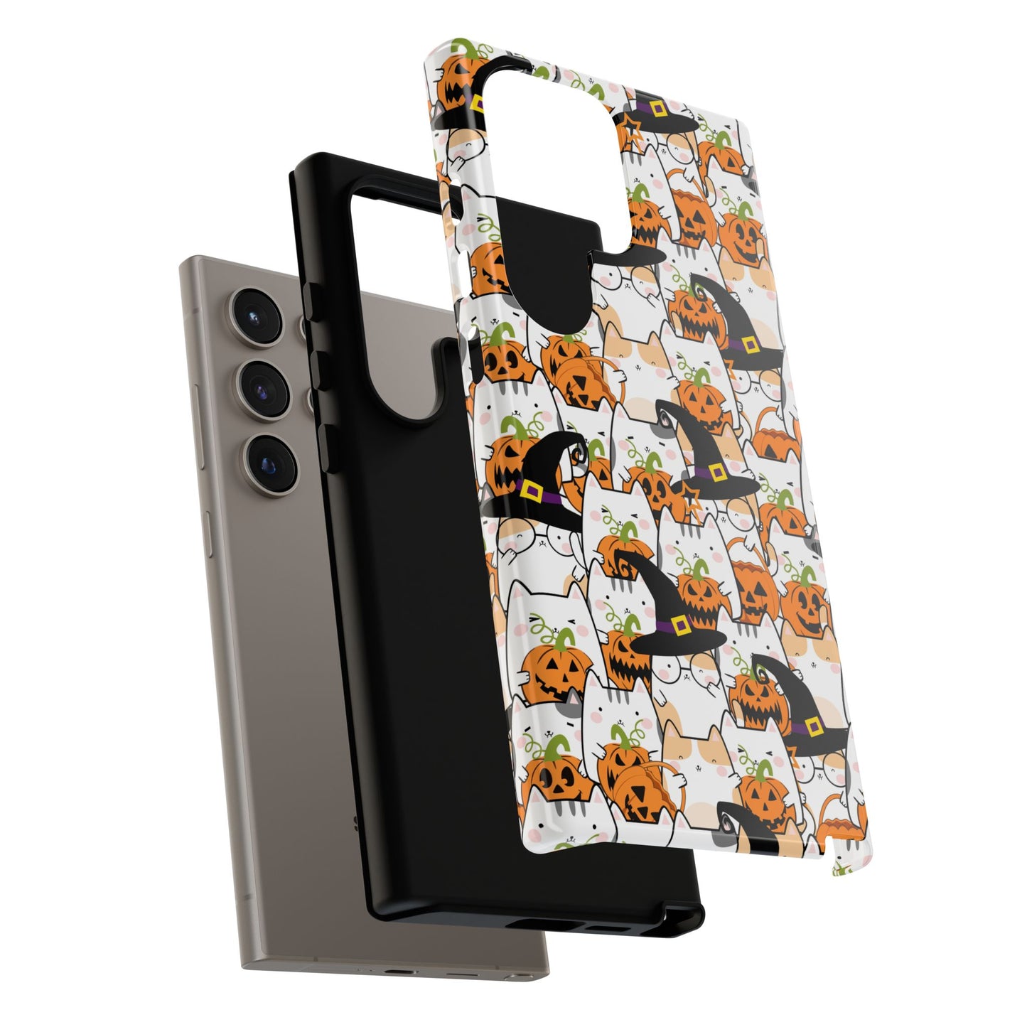 Halloween Cats and Pumpkins Phone Case – Tough Phone Case – Cute Spooky Design - iPhone 16 - Samsung Galaxy - Google Pixel