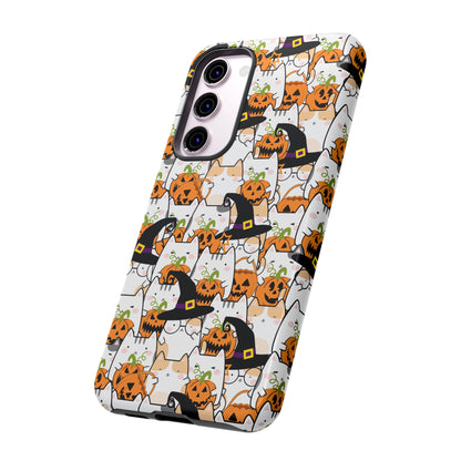 Halloween Cats and Pumpkins Phone Case – Tough Phone Case – Cute Spooky Design - iPhone 16 - Samsung Galaxy - Google Pixel