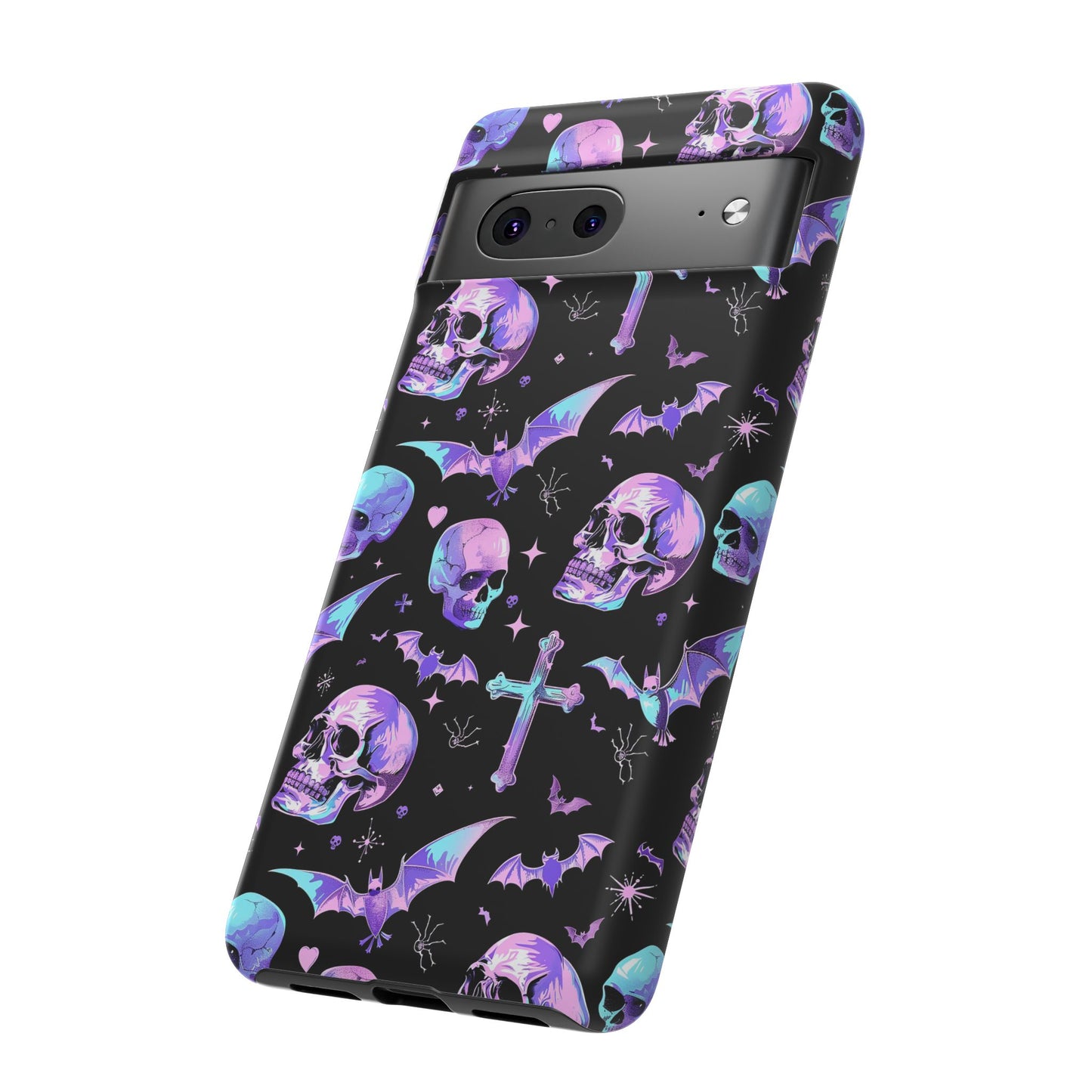 Pastel Skulls and Crosses Gothic Phone Case – Tough Phone Case – Cute Spooky Design - iPhone 16 - Samsung Galaxy - Google Pixel