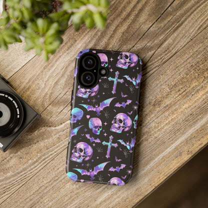 Pastel Skulls and Crosses Gothic Phone Case – Tough Phone Case – Cute Spooky Design - iPhone 16 - Samsung Galaxy - Google Pixel