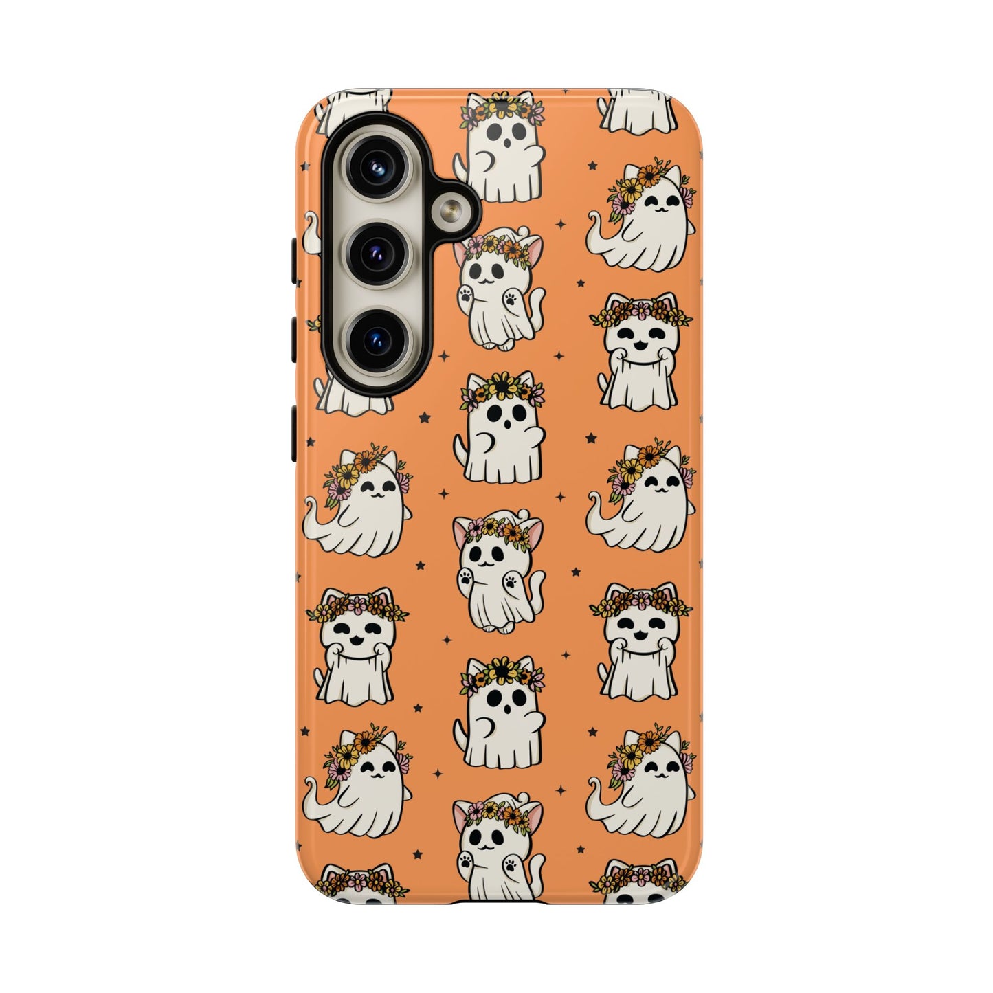 Ghost Cats and Pumpkins Halloween Phone Case – Tough Phone Case – Cute Spooky Design - iPhone 16 - Samsung Galaxy - Google Pixel