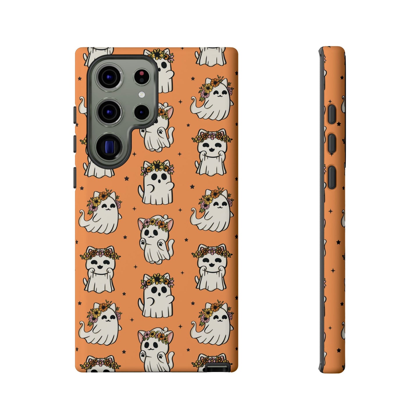 Ghost Cats and Pumpkins Halloween Phone Case – Tough Phone Case – Cute Spooky Design - iPhone 16 - Samsung Galaxy - Google Pixel