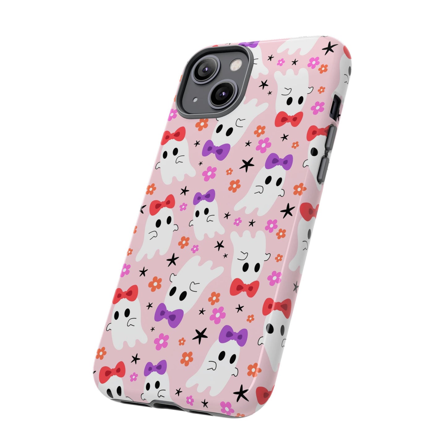 Cute Ghosts with Bows and Stars Halloween Phone Case – Tough Phone Case – Cute Spooky Design - iPhone 16 - Samsung Galaxy - Google Pixel