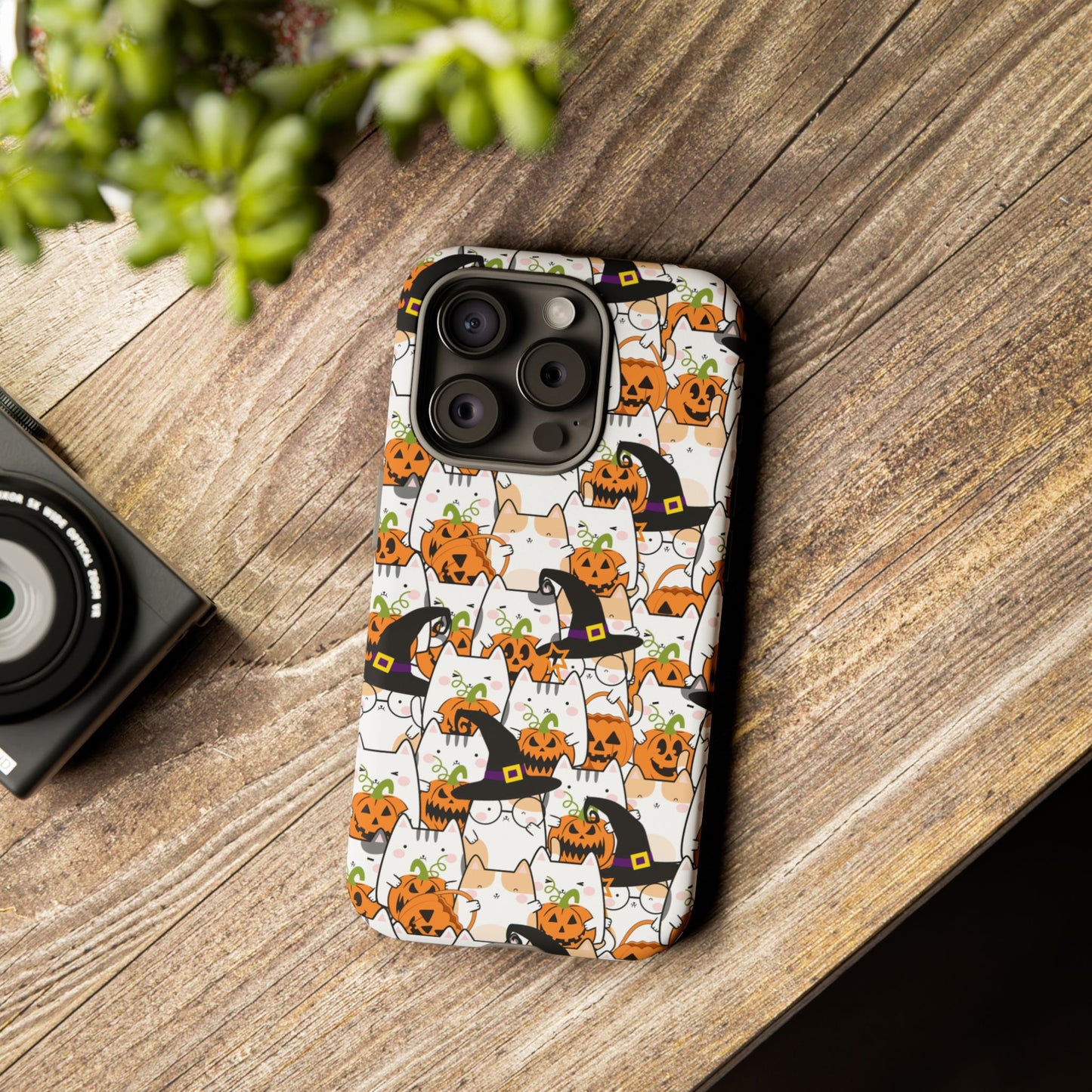 Halloween Cats and Pumpkins Phone Case – Tough Phone Case – Cute Spooky Design - iPhone 16 - Samsung Galaxy - Google Pixel