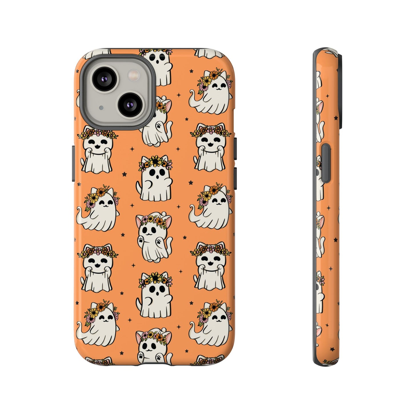 Ghost Cats and Pumpkins Halloween Phone Case – Tough Phone Case – Cute Spooky Design - iPhone 16 - Samsung Galaxy - Google Pixel