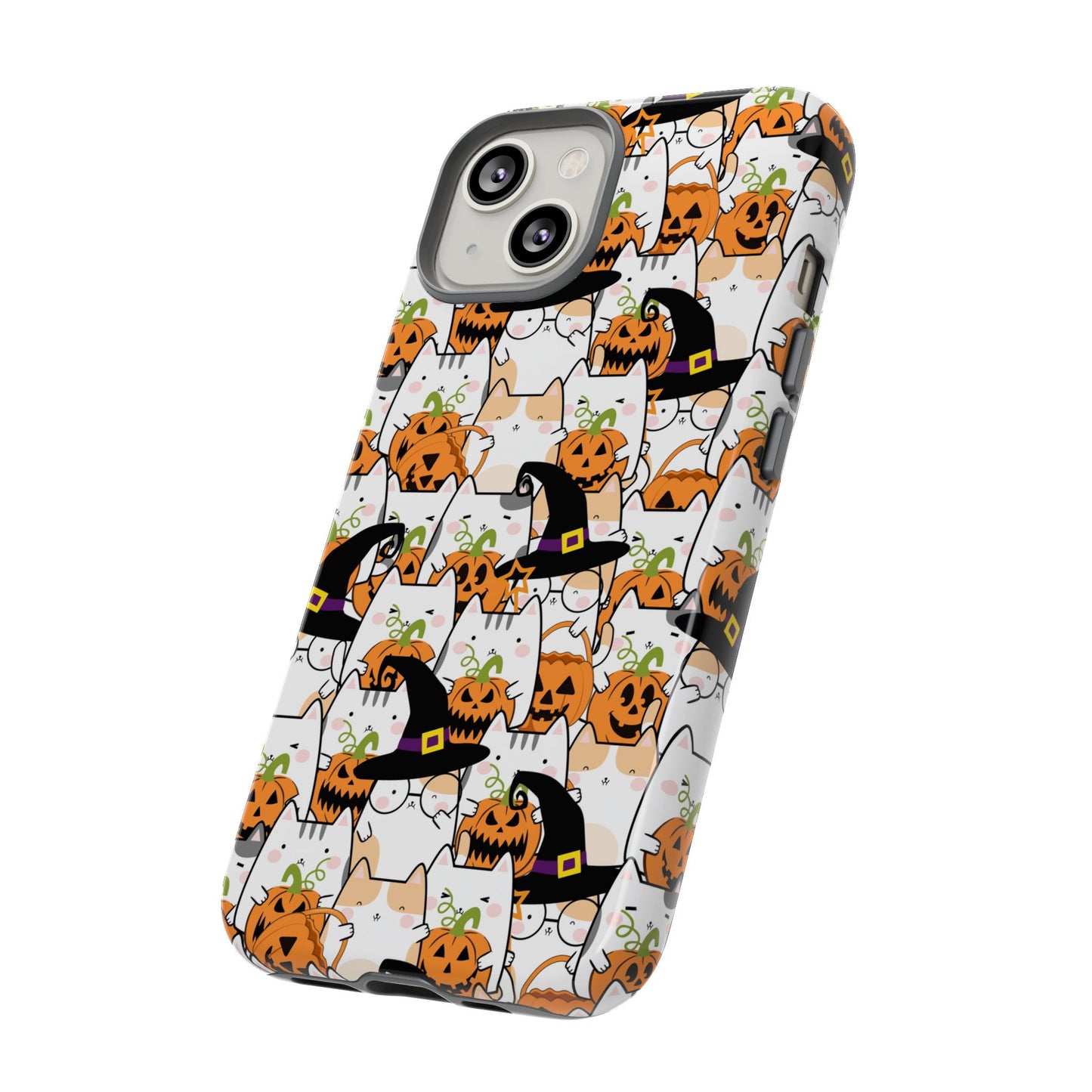 Halloween Cats and Pumpkins Phone Case – Tough Phone Case – Cute Spooky Design - iPhone 16 - Samsung Galaxy - Google Pixel