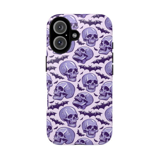 Purple Skulls and Bats Halloween Phone Case – Tough Phone Case – Cute Spooky Design - iPhone 16 - Samsung Galaxy - Google Pixel