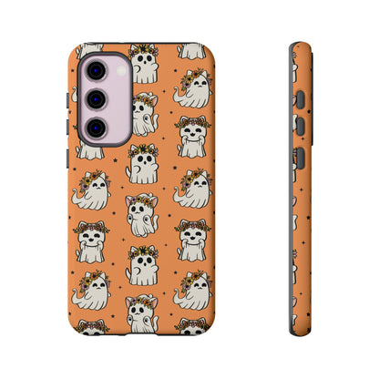 Ghost Cats and Pumpkins Halloween Phone Case – Tough Phone Case – Cute Spooky Design - iPhone 16 - Samsung Galaxy - Google Pixel