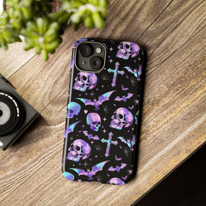 Pastel Skulls and Crosses Gothic Phone Case – Tough Phone Case – Cute Spooky Design - iPhone 16 - Samsung Galaxy - Google Pixel