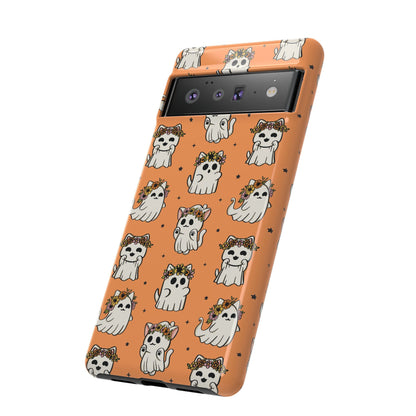 Ghost Cats and Pumpkins Halloween Phone Case – Tough Phone Case – Cute Spooky Design - iPhone 16 - Samsung Galaxy - Google Pixel