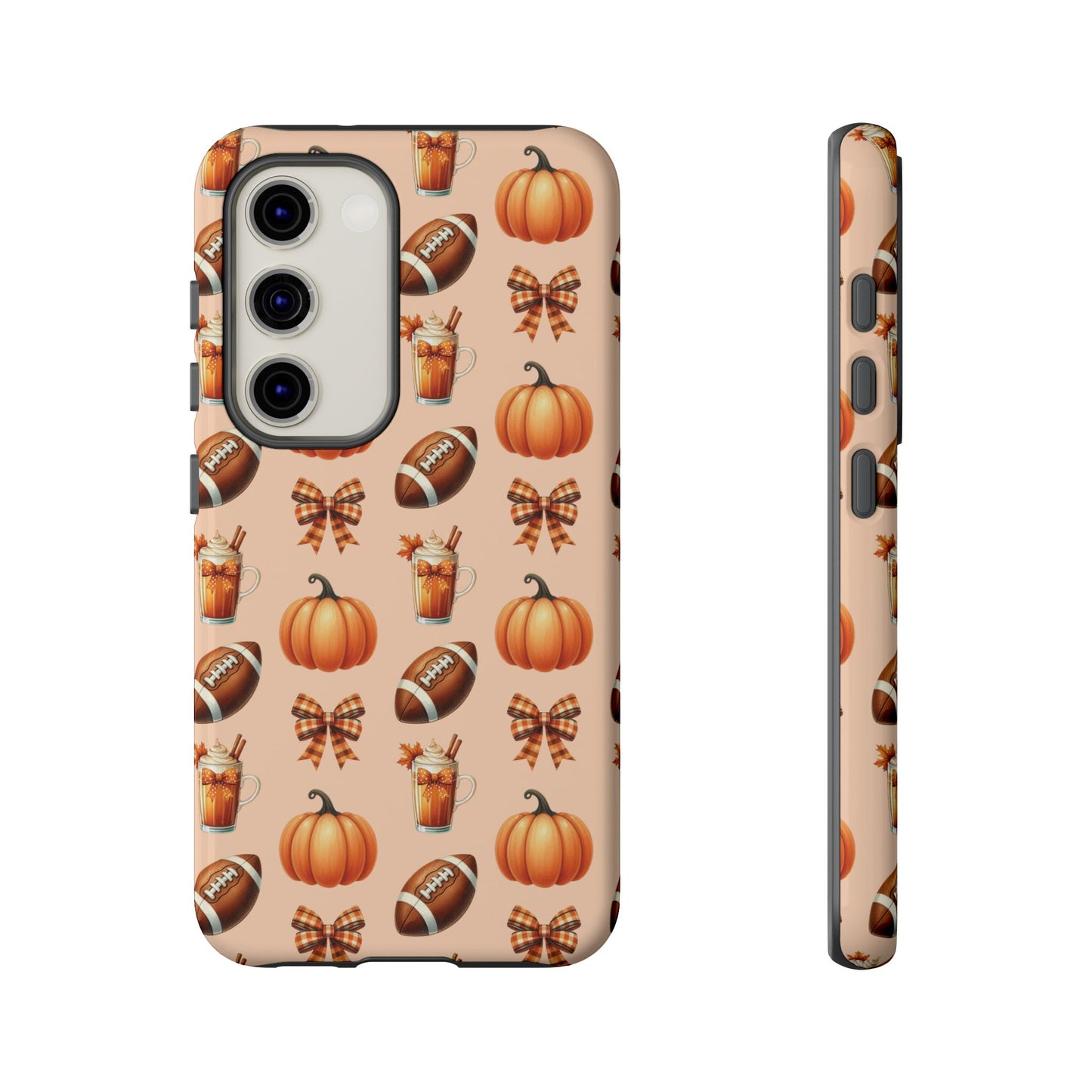 Pumpkins, Footballs, and Bows Fall Autumn Phone Case – Tough Phone Case – Cute Spooky Design - iPhone 16 - Samsung Galaxy - Google Pixel