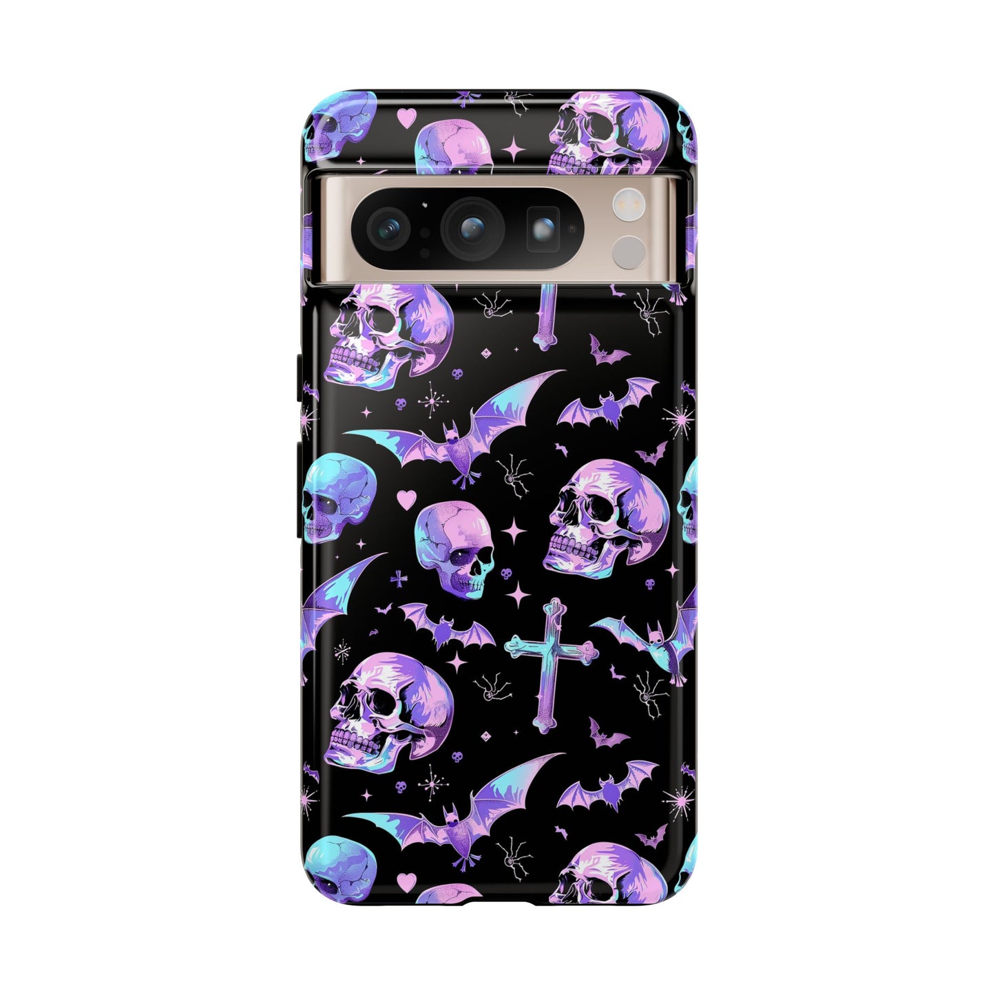 Pastel Skulls and Crosses Gothic Phone Case – Tough Phone Case – Cute Spooky Design - iPhone 16 - Samsung Galaxy - Google Pixel