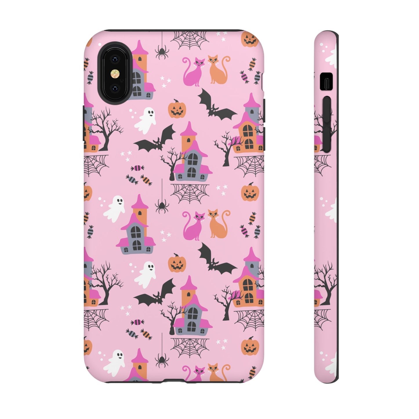 Pink Haunted House and Cats Halloween Phone Case – Tough Phone Case – Cute Spooky Design - iPhone 16 - Samsung Galaxy - Google Pixel