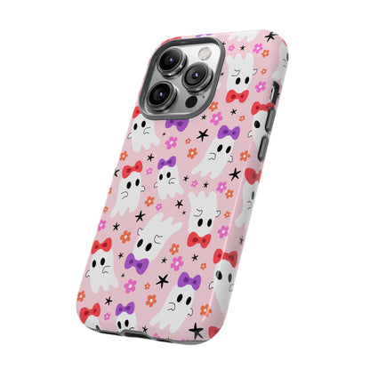 Cute Ghosts with Bows and Stars Halloween Phone Case – Tough Phone Case – Cute Spooky Design - iPhone 16 - Samsung Galaxy - Google Pixel