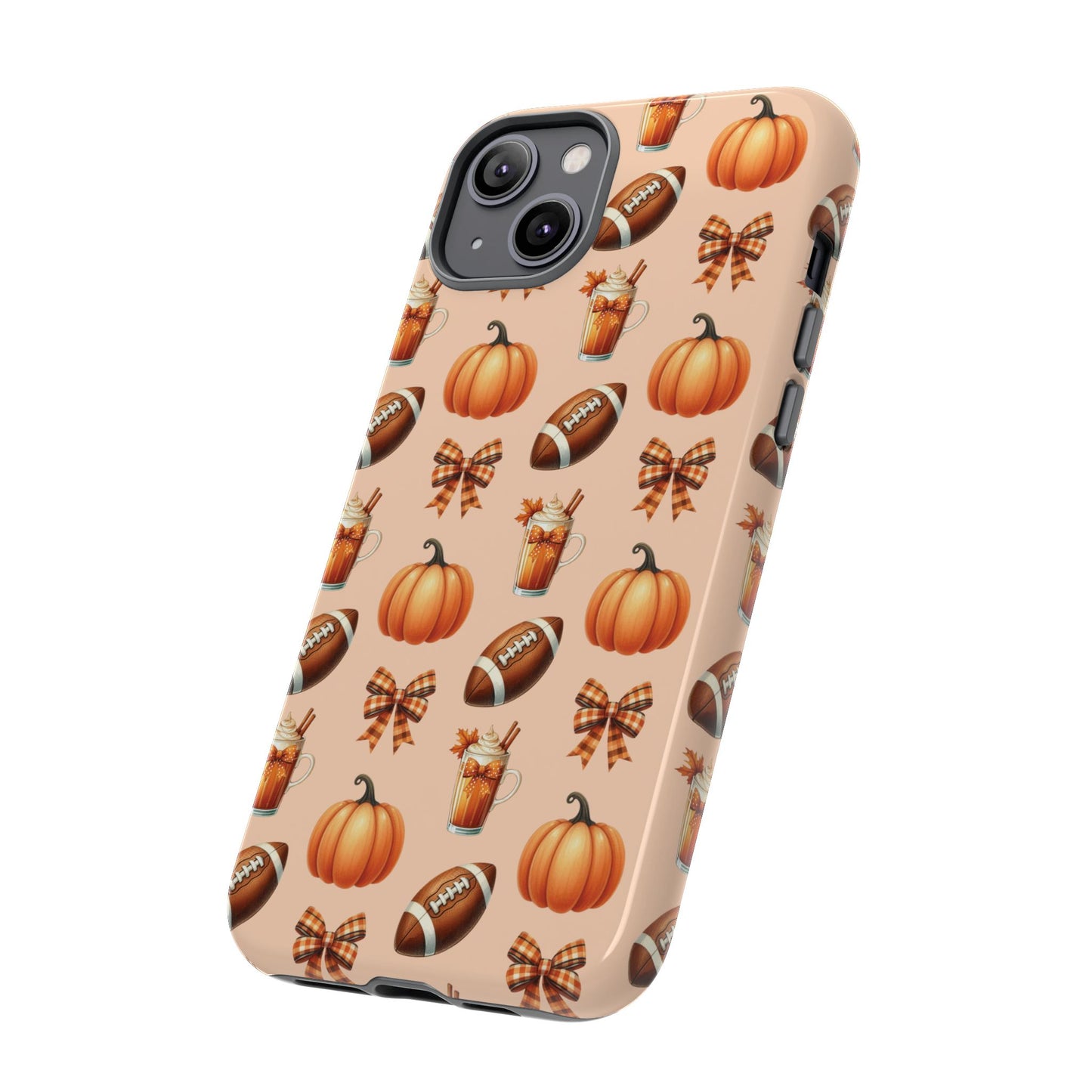 Pumpkins, Footballs, and Bows Fall Autumn Phone Case – Tough Phone Case – Cute Spooky Design - iPhone 16 - Samsung Galaxy - Google Pixel