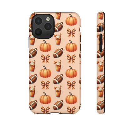 Pumpkins, Footballs, and Bows Fall Autumn Phone Case – Tough Phone Case – Cute Spooky Design - iPhone 16 - Samsung Galaxy - Google Pixel