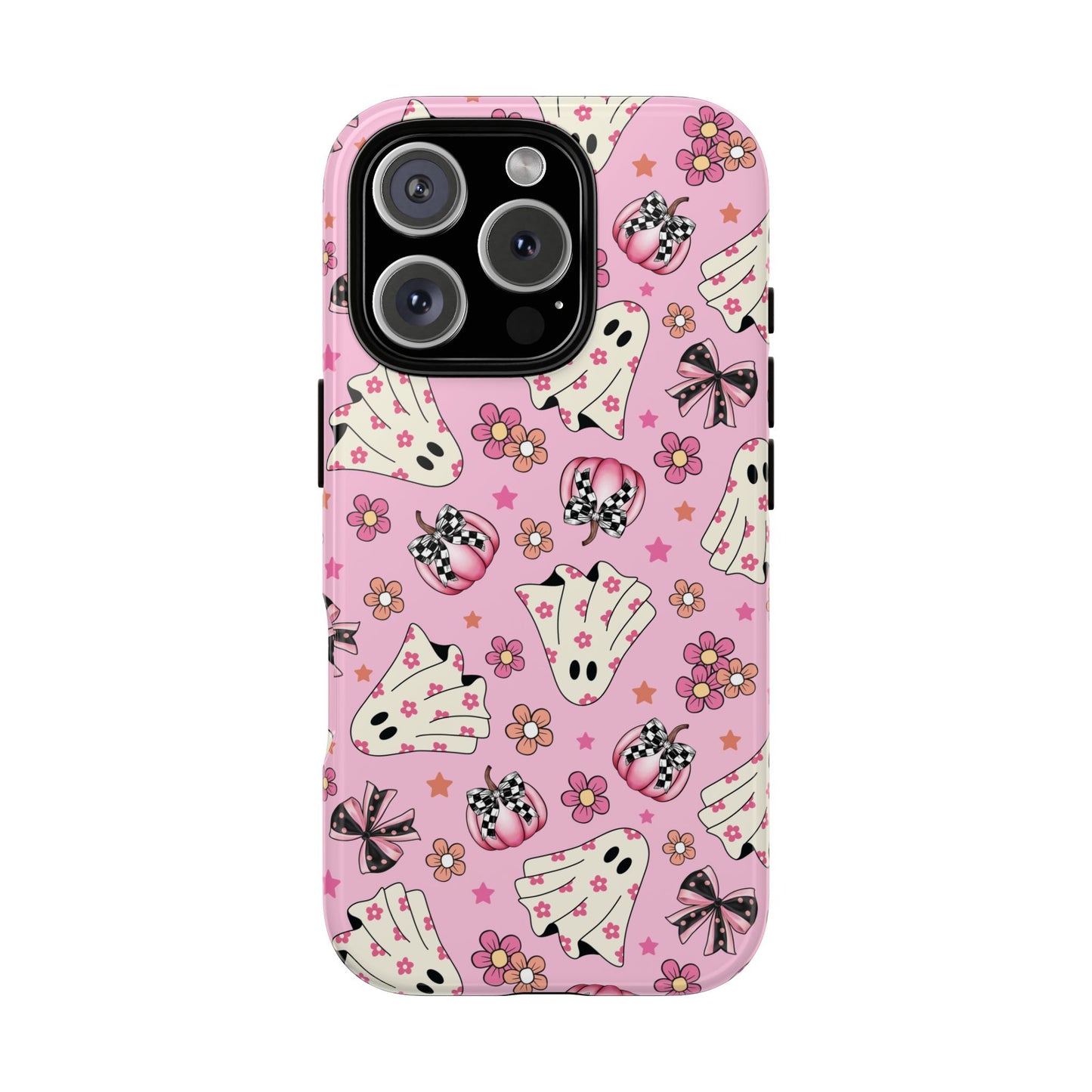 Pink Ghosts and Flowers Halloween Phone Case – Tough Phone Case – Cute Spooky Design - iPhone 16 - Samsung Galaxy - Google Pixel