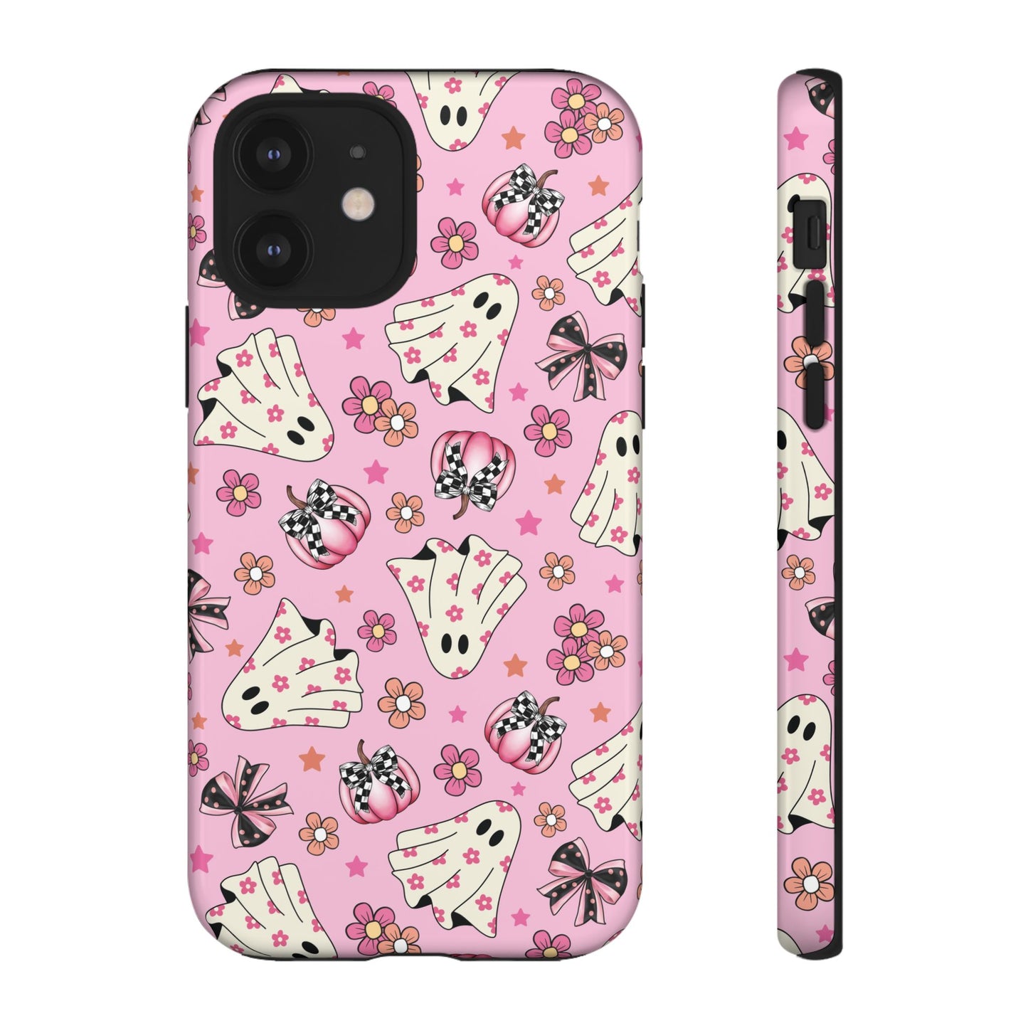 Pink Ghosts and Flowers Halloween Phone Case – Tough Phone Case – Cute Spooky Design - iPhone 16 - Samsung Galaxy - Google Pixel