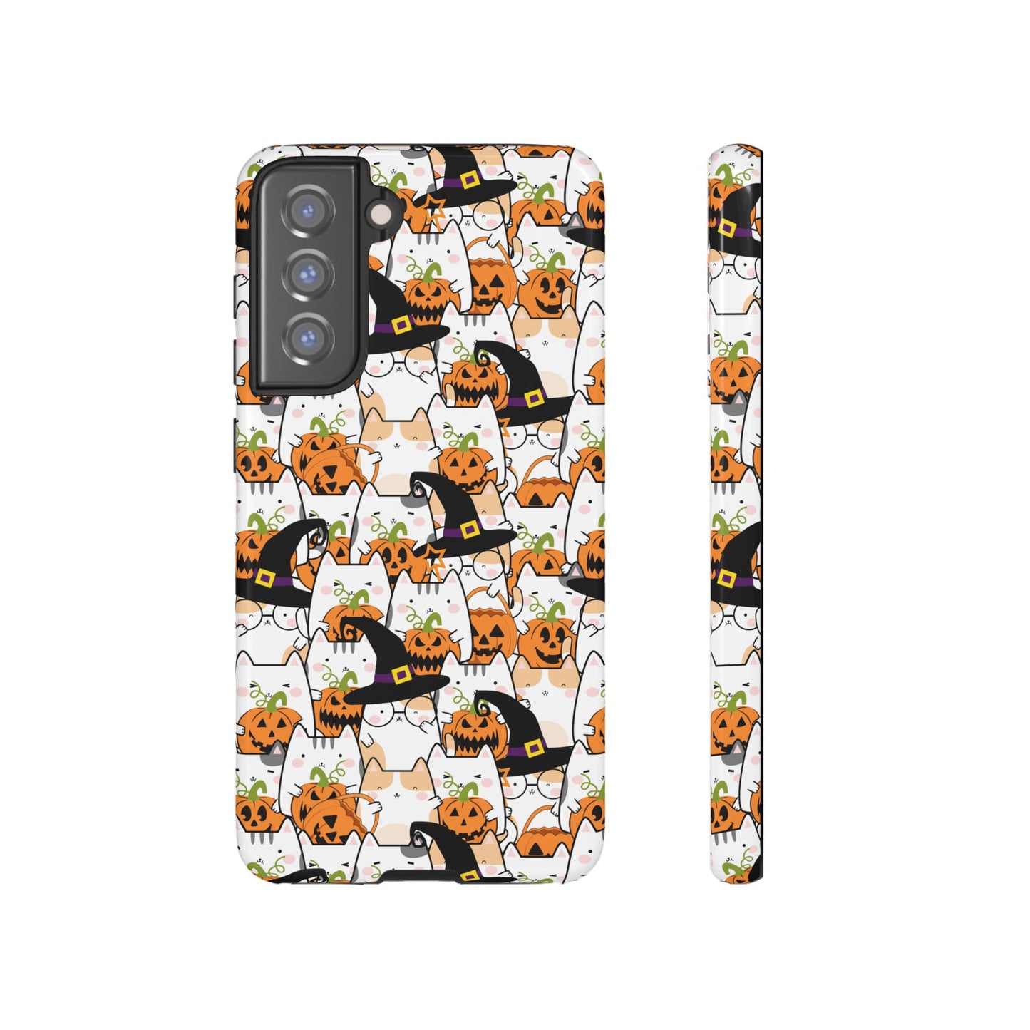 Halloween Cats and Pumpkins Phone Case – Tough Phone Case – Cute Spooky Design - iPhone 16 - Samsung Galaxy - Google Pixel