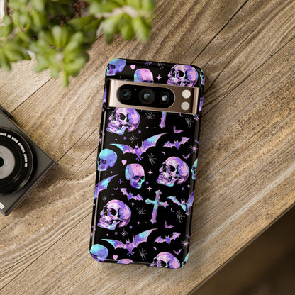 Pastel Skulls and Crosses Gothic Phone Case – Tough Phone Case – Cute Spooky Design - iPhone 16 - Samsung Galaxy - Google Pixel