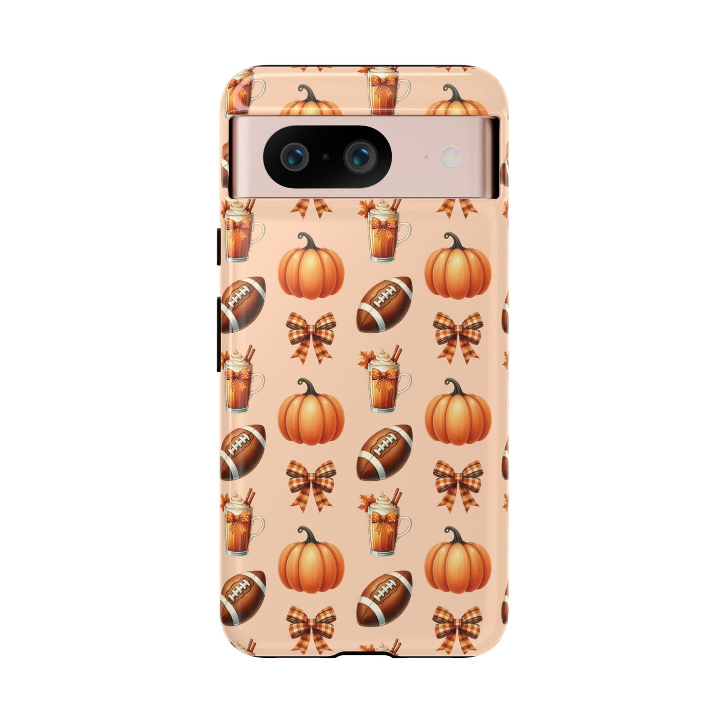 Pumpkins, Footballs, and Bows Fall Autumn Phone Case – Tough Phone Case – Cute Spooky Design - iPhone 16 - Samsung Galaxy - Google Pixel