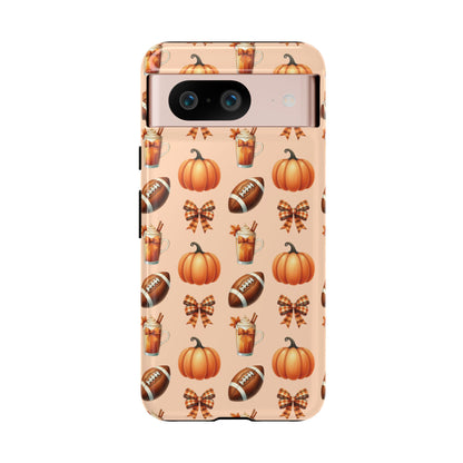 Pumpkins, Footballs, and Bows Fall Autumn Phone Case – Tough Phone Case – Cute Spooky Design - iPhone 16 - Samsung Galaxy - Google Pixel