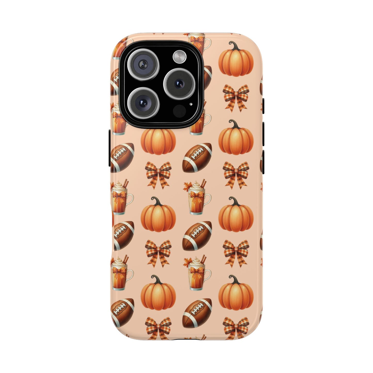 Pumpkins, Footballs, and Bows Fall Autumn Phone Case – Tough Phone Case – Cute Spooky Design - iPhone 16 - Samsung Galaxy - Google Pixel