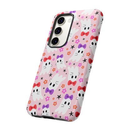 Cute Ghosts with Bows and Stars Halloween Phone Case – Tough Phone Case – Cute Spooky Design - iPhone 16 - Samsung Galaxy - Google Pixel