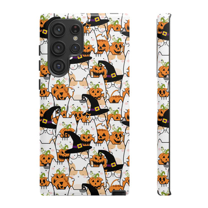 Halloween Cats and Pumpkins Phone Case – Tough Phone Case – Cute Spooky Design - iPhone 16 - Samsung Galaxy - Google Pixel